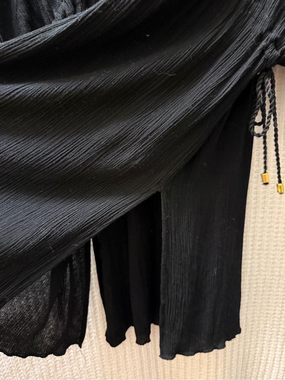 Lauren Ralph Lauren Black Crinkle Gauze Kaftan Tunic Swim Cover Up Boho Tassel M - Picture 10 of 10